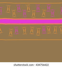 Seamless  horizontal  pattern of zodiac signs, doodles,  object,gemini, spot,stripes, copy space. Hand drawn.