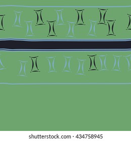 Seamless  horizontal  pattern of zodiac signs, doodles,  object,gemini, spot,stripes, copy space. Hand drawn.