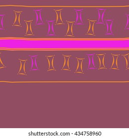 Seamless  horizontal  pattern of zodiac signs, doodles,  object,gemini, spot,stripes, copy space. Hand drawn.