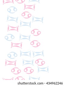 Seamless  horizontal  pattern of zodiac signs, doodles,  object,gemini,cancer, copy space. Hand drawn.