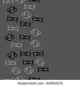 Seamless  horizontal  pattern of zodiac signs, doodles,  object,gemini,cancer, copy space. Hand drawn.