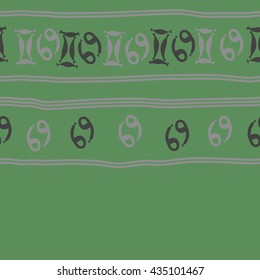 Seamless horizontal   pattern of zodiac signs, doodles,  object,gemini,cancer, stripes, copy space. Hand drawn.
