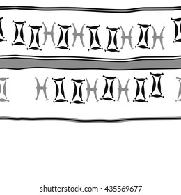 Seamless horizontal pattern of zodiac signs, doodles,  object,gemini,pisces, stripes, copy space. Hand drawn.