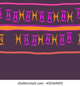 Seamless horizontal pattern of zodiac signs, doodles,  object,gemini,pisces, stripes, copy space. Hand drawn.