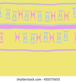 Seamless horizontal pattern of zodiac signs, doodles,  object,gemini,pisces, stripes, copy space. Hand drawn.