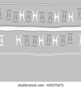 Seamless horizontal pattern of zodiac signs, doodles,  object,gemini,pisces, stripes, copy space. Hand drawn.