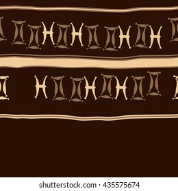 Seamless horizontal pattern of zodiac signs, doodles,  object,gemini,pisces, stripes, copy space. Hand drawn.