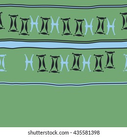 Seamless horizontal pattern of zodiac signs, doodles,  object,gemini,pisces, stripes, copy space. Hand drawn.