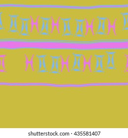 Seamless horizontal pattern of zodiac signs, doodles,  object,gemini,pisces, stripes, copy space. Hand drawn.