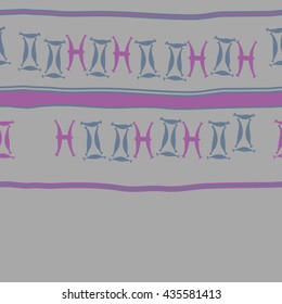 Seamless horizontal pattern of zodiac signs, doodles,  object,gemini,pisces, stripes, copy space. Hand drawn.