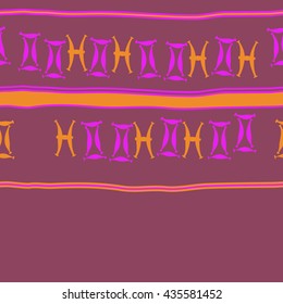Seamless horizontal pattern of zodiac signs, doodles,  object,gemini,pisces, stripes, copy space. Hand drawn.