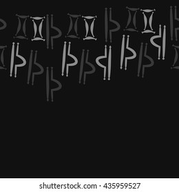 Seamless  horizontal pattern of zodiac signs, doodles,  object,gemini,libra, copy space. Hand drawn.