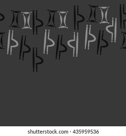 Seamless  horizontal pattern of zodiac signs, doodles,  object,gemini,libra, copy space. Hand drawn.