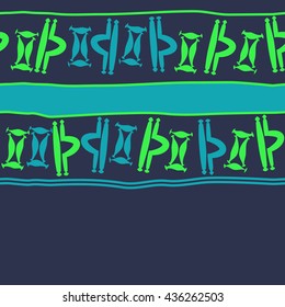 Seamless horizontal  pattern of zodiac signs, doodles,  object,gemini,libra, stripes,spot, copy space. Hand drawn.