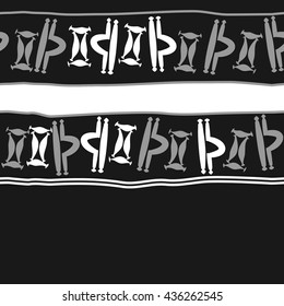 Seamless horizontal  pattern of zodiac signs, doodles,  object,gemini,libra, stripes,spot, copy space. Hand drawn.