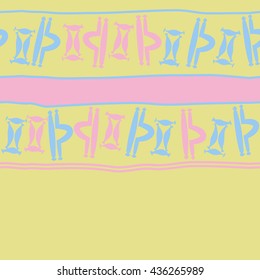 Seamless horizontal  pattern of zodiac signs, doodles,  object,gemini,libra, stripes,spot, copy space. Hand drawn.