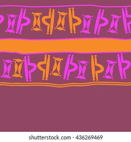 Seamless horizontal  pattern of zodiac signs, doodles,  object,gemini,libra, stripes,spot, copy space. Hand drawn.