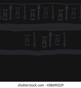 Seamless horizontal pattern of zodiac signs, doodles,  object,gemini,sagittarius, stripes, spot, copy space. Hand drawn.