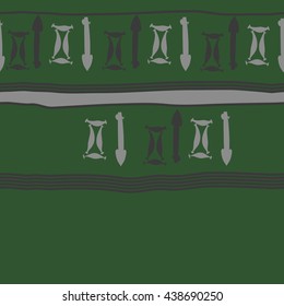 Seamless horizontal pattern of zodiac signs, doodles,  object,gemini,sagittarius, stripes, spot, copy space. Hand drawn.