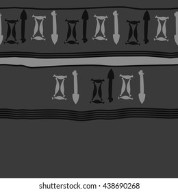 Seamless horizontal pattern of zodiac signs, doodles,  object,gemini,sagittarius, stripes, spot, copy space. Hand drawn.