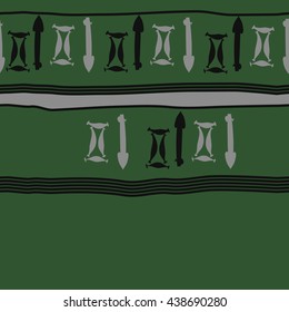 Seamless horizontal pattern of zodiac signs, doodles,  object,gemini,sagittarius, stripes, spot, copy space. Hand drawn.