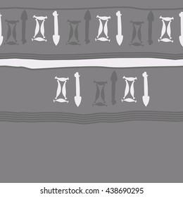 Seamless horizontal pattern of zodiac signs, doodles,  object,gemini,sagittarius, stripes, spot, copy space. Hand drawn.