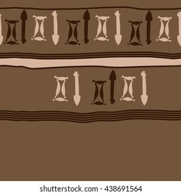 Seamless horizontal pattern of zodiac signs, doodles,  object,gemini,sagittarius, stripes, spot, copy space. Hand drawn.