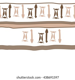 Seamless horizontal pattern of zodiac signs, doodles,  object,gemini,sagittarius, stripes, spot, copy space. Hand drawn.