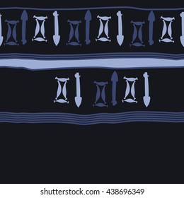 Seamless horizontal pattern of zodiac signs, doodles,  object,gemini,sagittarius, stripes, spot, copy space. Hand drawn.