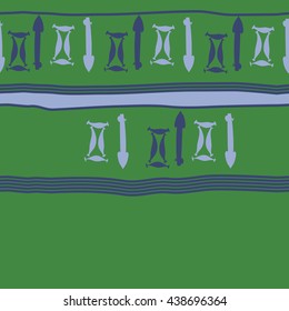Seamless horizontal pattern of zodiac signs, doodles,  object,gemini,sagittarius, stripes, spot, copy space. Hand drawn.