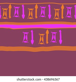 Seamless horizontal pattern of zodiac signs, doodles,  object,gemini,sagittarius, stripes, spot, copy space. Hand drawn.
