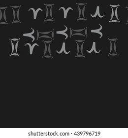 Seamless horizontal pattern of zodiac signs, doodles,  object, gemini,aries,  copy space. Hand drawn.