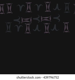 Seamless horizontal pattern of zodiac signs, doodles,  object, gemini,aries,  copy space. Hand drawn.