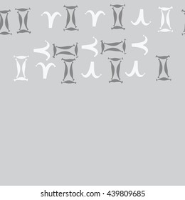 Seamless horizontal pattern of zodiac signs, doodles,  object, gemini,aries,  copy space. Hand drawn.