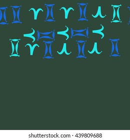 Seamless horizontal pattern of zodiac signs, doodles,  object, gemini,aries,  copy space. Hand drawn.