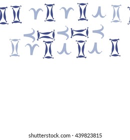 Seamless horizontal pattern of zodiac signs, doodles,  object, gemini,aries,  copy space. Hand drawn.