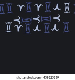 Seamless horizontal pattern of zodiac signs, doodles,  object, gemini,aries,  copy space. Hand drawn.