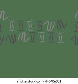 Seamless horizontal pattern of zodiac signs, doodles,  object, gemini,scorpio, copy space. Hand drawn.