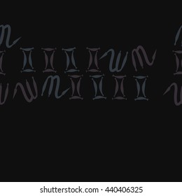 Seamless horizontal pattern of zodiac signs, doodles,  object, gemini,scorpio, copy space. Hand drawn.