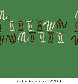 Seamless horizontal pattern of zodiac signs, doodles,  object, gemini,scorpio, copy space. Hand drawn.