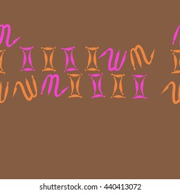 Seamless horizontal pattern of zodiac signs, doodles,  object, gemini,scorpio, copy space. Hand drawn.
