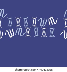 Seamless horizontal pattern of zodiac signs, doodles,  object, gemini,scorpio, copy space. Hand drawn.
