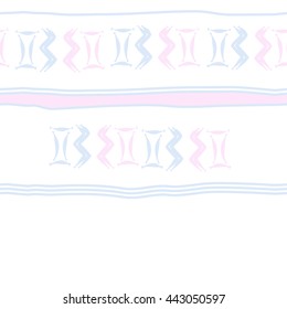 Seamless horizontal  pattern of zodiac signs, doodles,  object, gemini,aquarius, stripes, spot, copy space. Hand drawn.