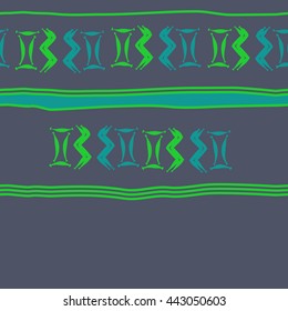 Seamless horizontal  pattern of zodiac signs, doodles,  object, gemini,aquarius, stripes, spot, copy space. Hand drawn.