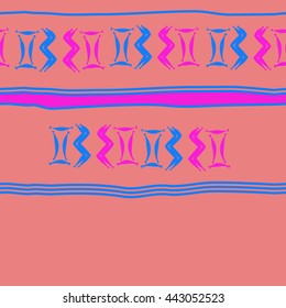 Seamless horizontal  pattern of zodiac signs, doodles,  object, gemini,aquarius, stripes, spot, copy space. Hand drawn.