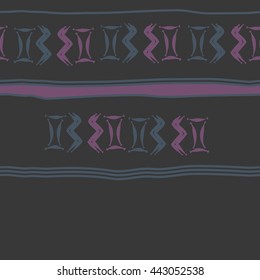 Seamless horizontal  pattern of zodiac signs, doodles,  object, gemini,aquarius, stripes, spot, copy space. Hand drawn.