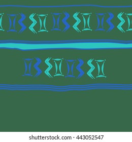 Seamless horizontal  pattern of zodiac signs, doodles,  object, gemini,aquarius, stripes, spot, copy space. Hand drawn.