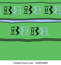 Seamless horizontal  pattern of zodiac signs, doodles,  object, gemini,aquarius, stripes, spot, copy space. Hand drawn.