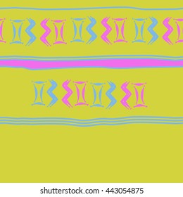 Seamless horizontal  pattern of zodiac signs, doodles,  object, gemini,aquarius, stripes, spot, copy space. Hand drawn.