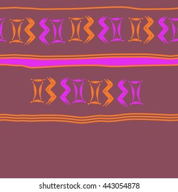 Seamless horizontal  pattern of zodiac signs, doodles,  object, gemini,aquarius, stripes, spot, copy space. Hand drawn.